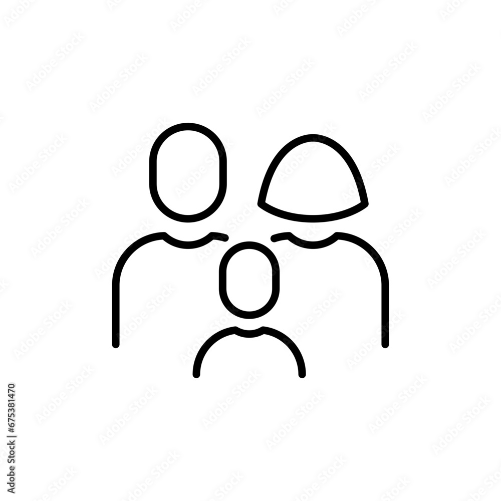 Family icon. Simple outline style. Parents and child, father, mother, kid, couple, together concept. Thin line symbol. Vector illustration isolated. Family icon. Simple outline style. Parents and child, father, mother, kid, couple, together concept. Thin line symbol. Vector illustration isolated.