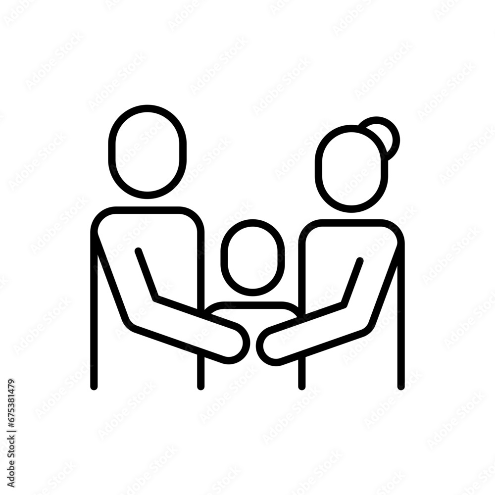 Family icon. Simple outline style. Parents and child, father, mother, kid, couple, together concept. Thin line symbol. Vector illustration isolated. Family icon. Simple outline style. Parents and child, father, mother, kid, couple, together concept. Thin line symbol. Vector illustration isolated.