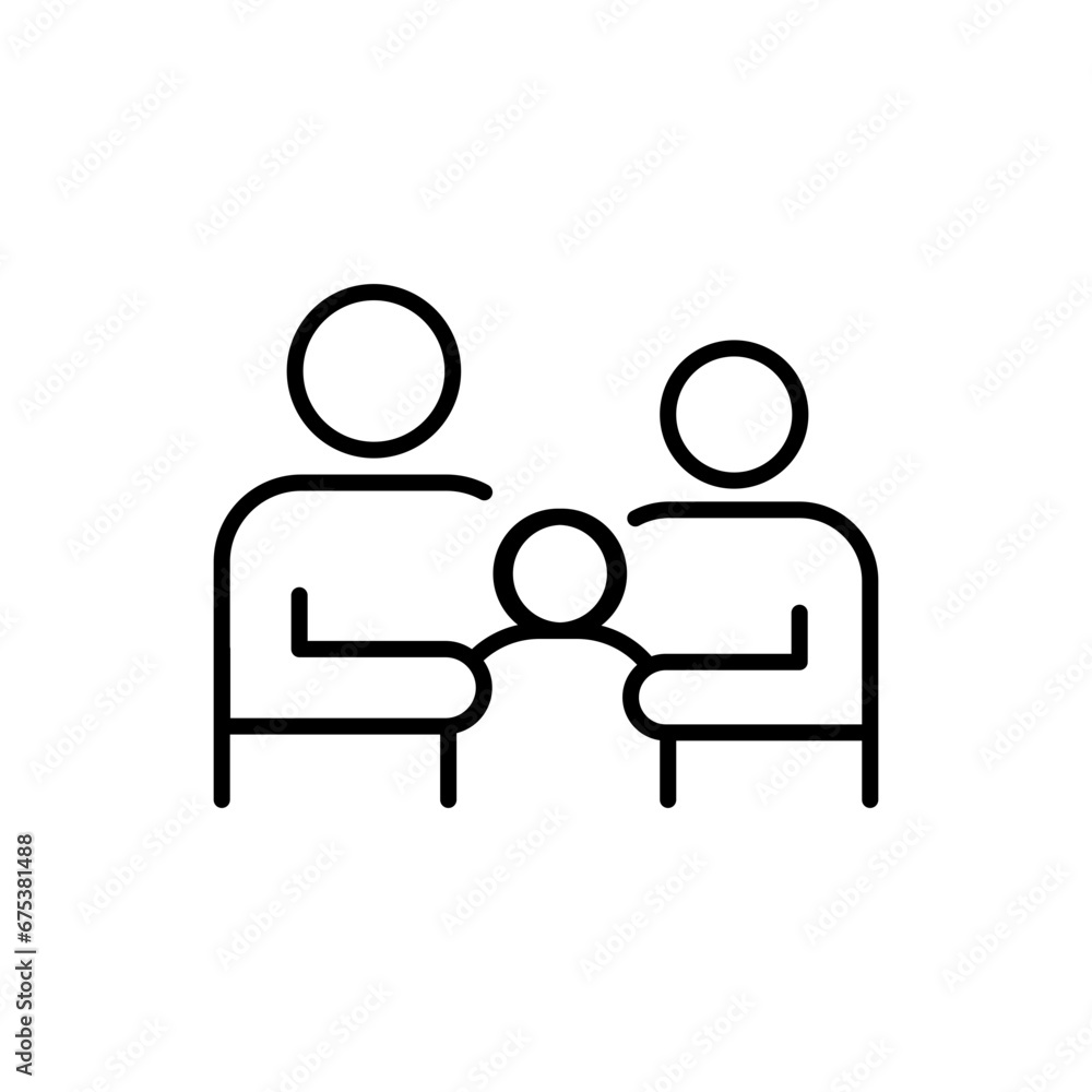 Family icon. Simple outline style. Parents and child, father, mother, kid, couple, together concept. Thin line symbol. Vector illustration isolated. Family icon. Simple outline style. Parents and child, father, mother, kid, couple, together concept. Thin line symbol. Vector illustration isolated.