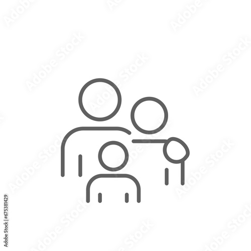 Family icon. Simple outline style. Parents and child, father, mother, kid, couple, together concept. Thin line symbol. Vector illustration isolated. Editable stroke.