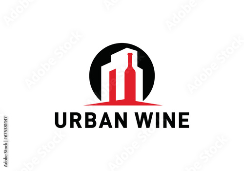 wine bottle and building logo concept design vector illustration