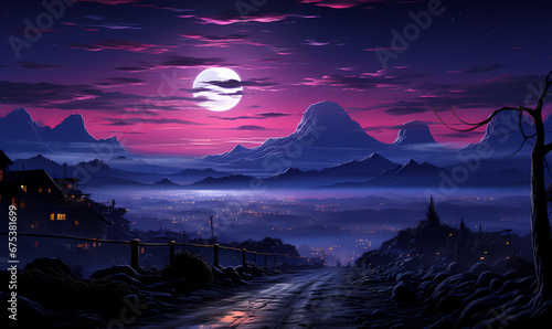 night landscape with mountains and clouds