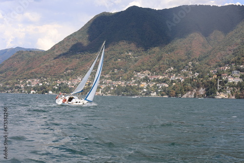 Beautiful sailboat on the lake. windsurfing on the sea. sailing in the bay