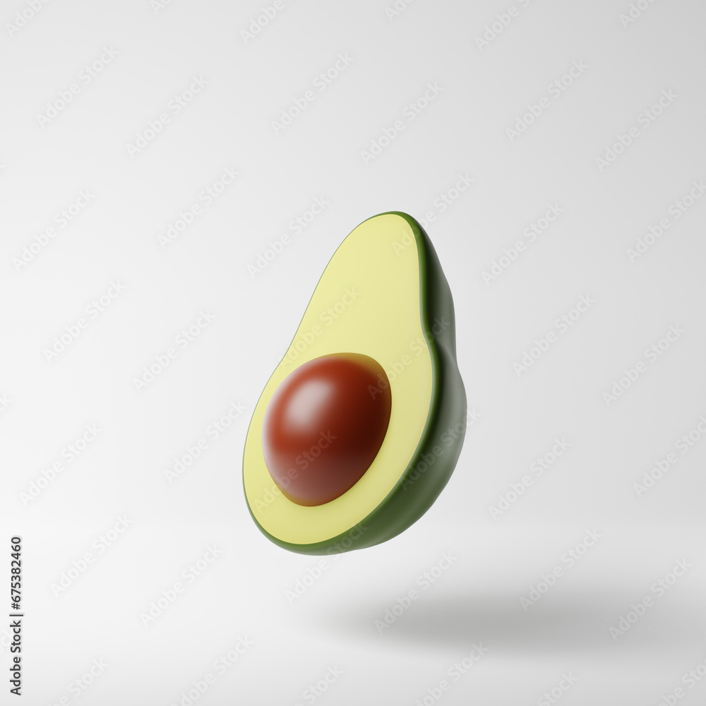 Half sliced avocado isolated over white background. 3D rendering.