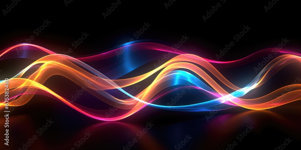 Naklejka premium Abstract colorful wavy lines on black background, futuristic technology concept.