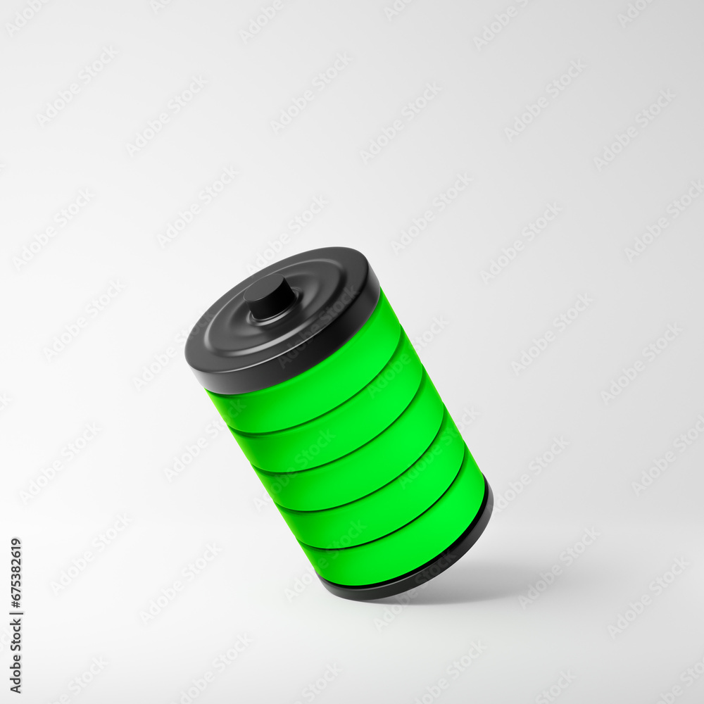 Full charged battery isolated over white background. 3D rendering. Full charged battery isolated over white background. 3D rendering.