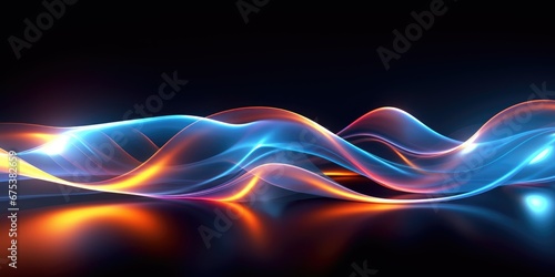 Abstract colorful wavy lines on black background, futuristic technology concept.
