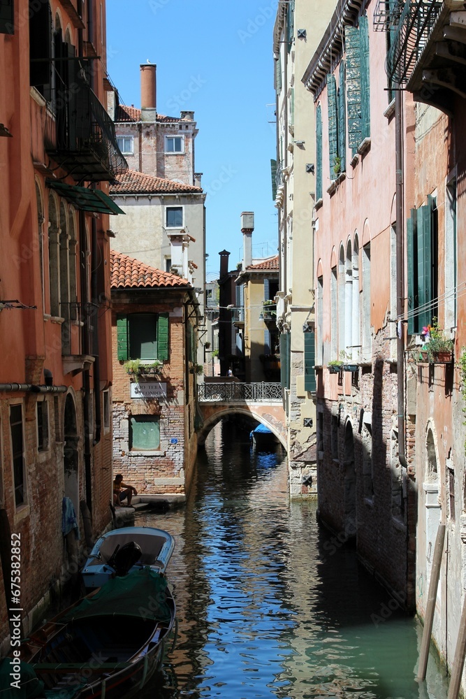 Beautiful day at canal in Venice blue sky beautiful architecture