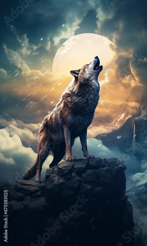 A Wolf Howling, Generative AI photo