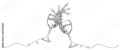 glass cheers line art style. Christmas, new year, valentine element vector.
