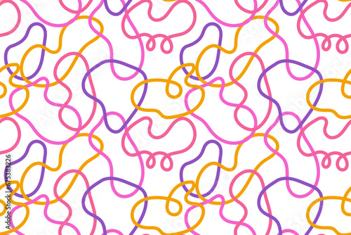 Squiggle cute naive seamless pattern. Creative bright scribble abstract style. Colored background illustration for celebration. Simple hand drawn wallpaper print.