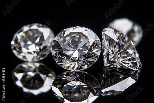 Transparent diamonds scattered on dark background. Generative AI