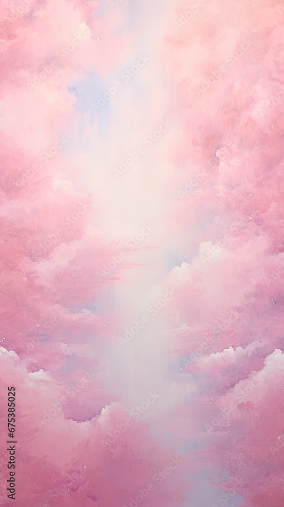 Dreamy pink sparkling cloudscape. Calm pink sky and clouds background with room for text copy.