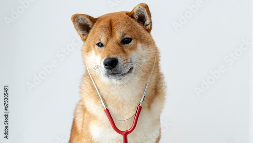 Fototapeta Naklejka Na Ścianę i Meble -  a dog with a stethoscope, the concept of veterinary assistance to animals