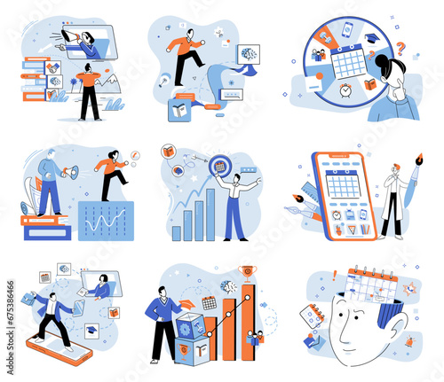Self development. Vector illustration. Self development is journey personal growth and achievement Increasing self awareness is crucial for improving efficiency Motivation plays vital role in mindset