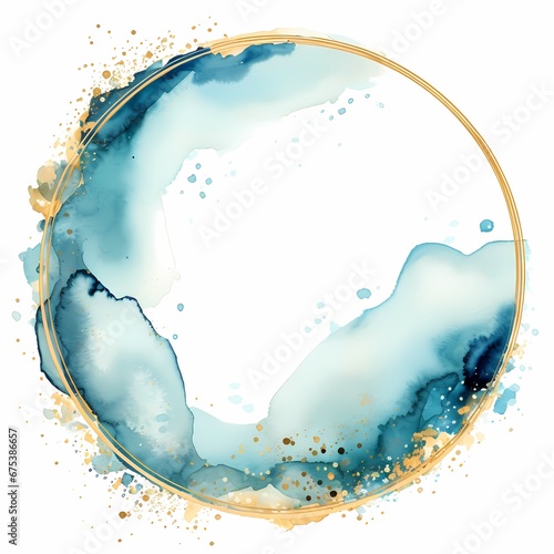 a blue and gold circle frame with gold edging