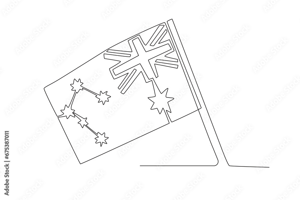 An Australian flag on a pole. Australia day one-line drawing An Australian flag on a pole. Australia day one-line drawing