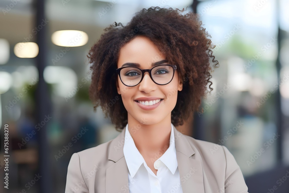 Portrait closeup of beautiful African businesswoman standing at outdoor city Portrait closeup of beautiful African businesswoman standing at outdoor city