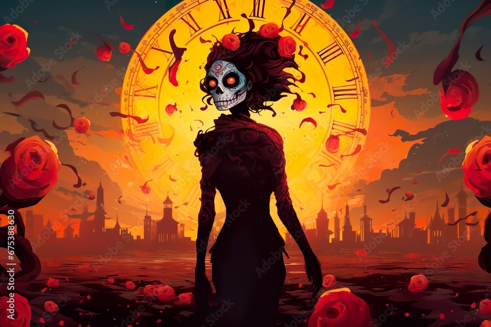 Day of the dead, dia de los muertos concept illustration of La catrina La Calavera Catrina, Day of the dead, dia de los muertos concept illustration of La catrina La Calavera Catrina,