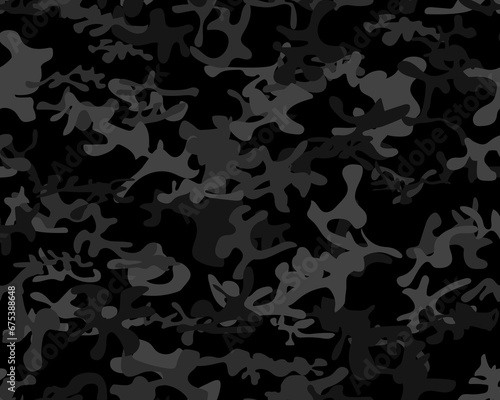Camouflage Abstract Modern. Digital Gray Camouflage. Dirty Fabric Pattern. Seamless Vector Background. Black Camo Paint. Tree Military Paint. Camo Urban Grunge. Repeat Gray Pattern. Seamless Print.