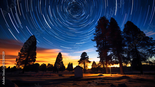 Time-lapse star trails, Night sky wonders, Earth's rotation captured in swirling luminance