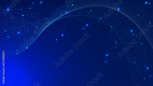 Abstract molecular structure with connecting dots and lines and wave flow. Medical, chemistry, technology and science background.
