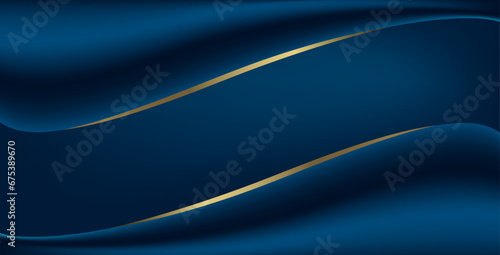 Luxury premium dark blue background. Background with gold wave, abstract design. Modern luxury and elegant design. Vector template	
 photo