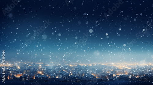 Winter panoramic background with snowy city background, banner