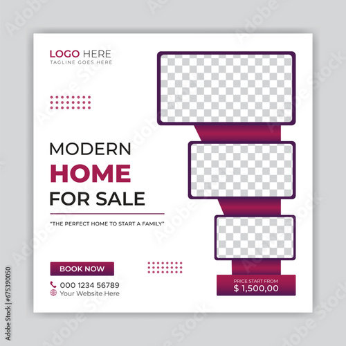 Modern real estate social media post or banner template