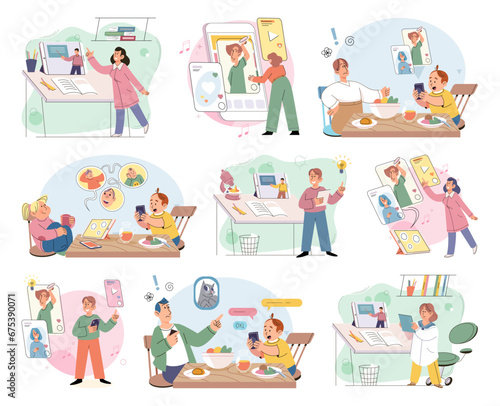 Gadget addiction. Vector illustration. Many individuals are addicted to their smartphones and find it hard to disconnect The addictiveness apps and online platforms contributes to gadget addiction