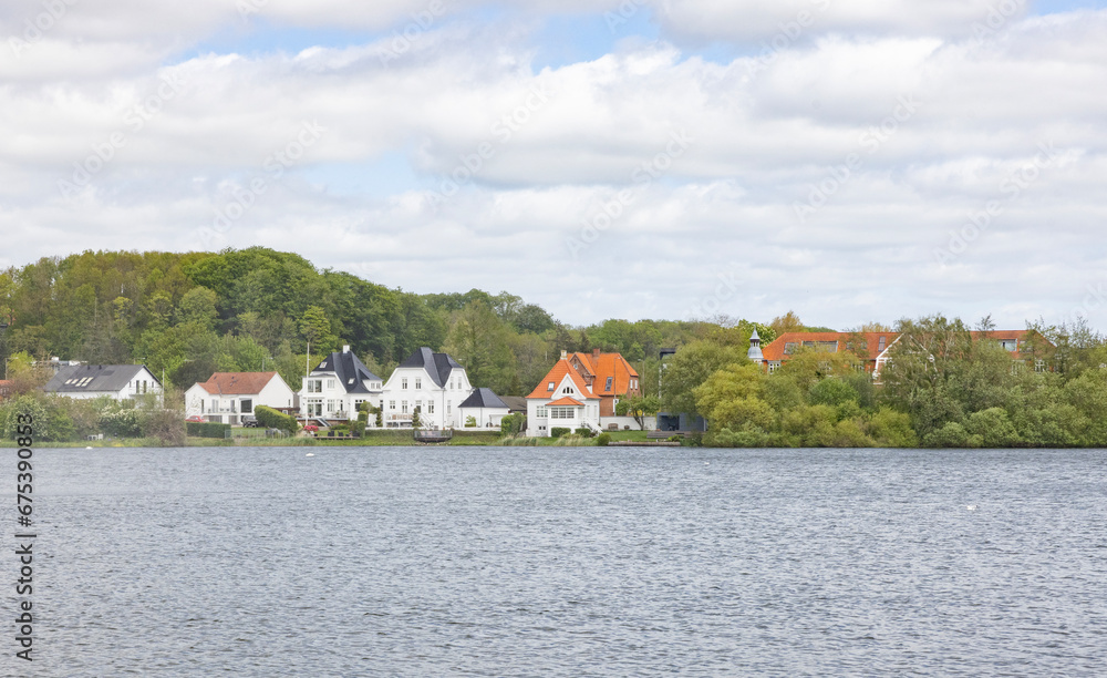 Obraz premium Kolding castle lake, Kolding is a harbor and market town in South Jutland in Denmark with 57,583 inhabitants (2013) 