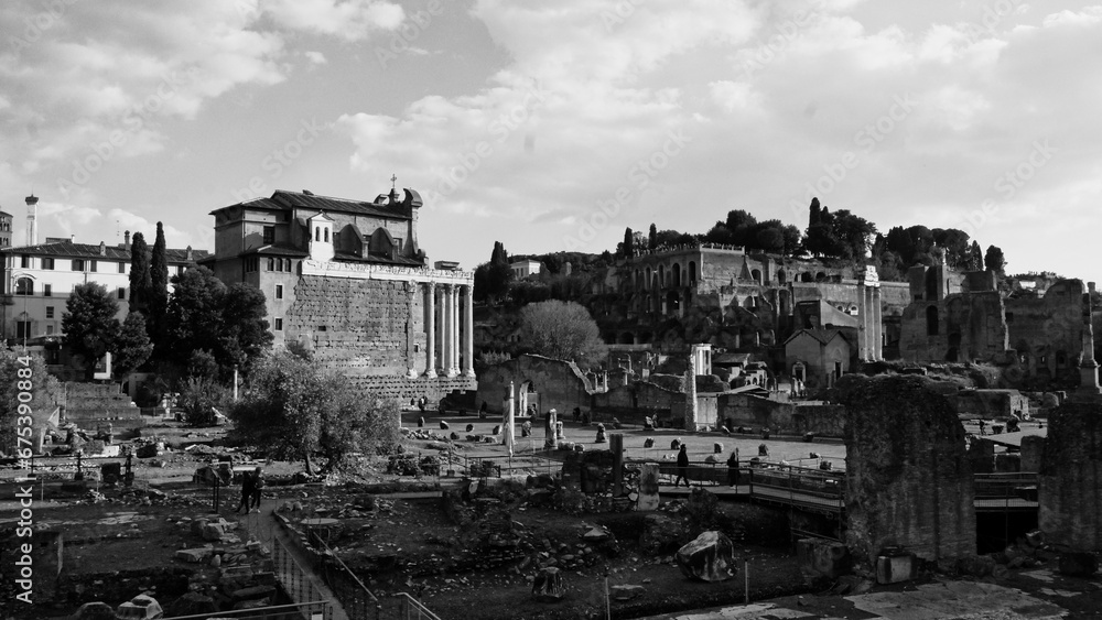 Ruins of the Roman Forum aka Foro Romano in Rome, Italy