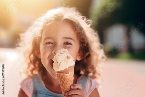 girls eating ice cream in waffle cones at an outdoor