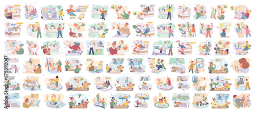 Children with smartphone. Vector illustration. Children nowadays are often seen with smartphones in their hands The use technology has become prevalent among school kids Smartphones have become