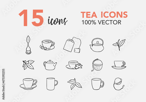 Tea vectors icon, thin line web icon set, vector illustration photo