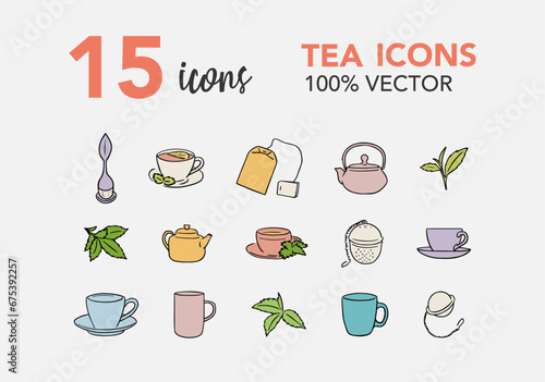 Tea vectors icon, thin line web icon set, vector illustration