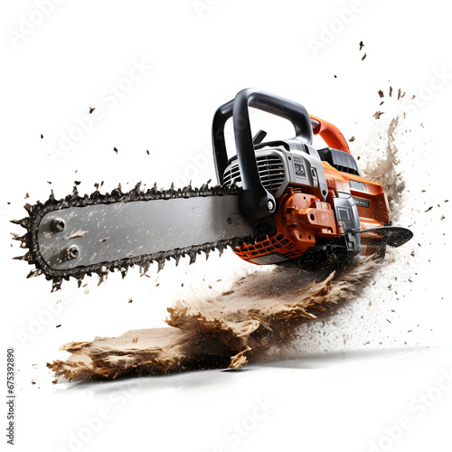 chainsaw in action isolated on white background, png photo