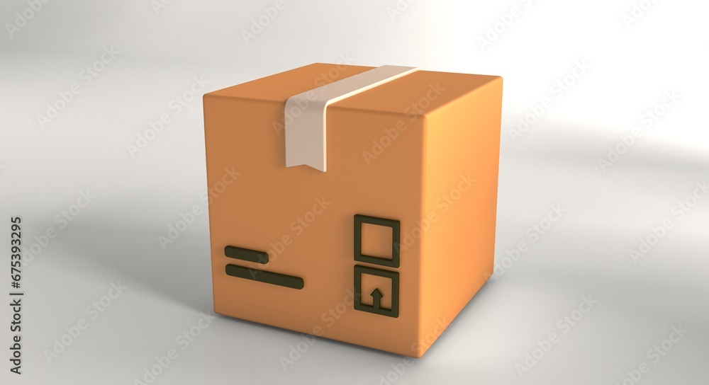 Fototapeta premium Cardboard box, delivery package, shipping box. Transportation, delivery, shipping concept. Cartoon minimal style.