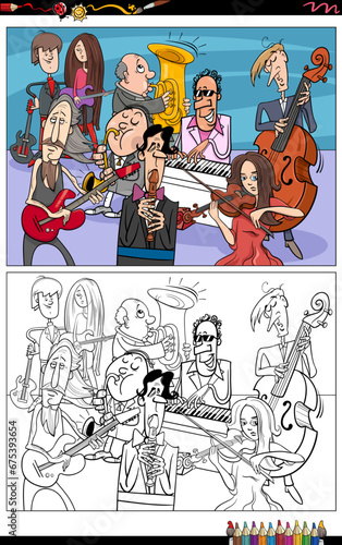 cartoon musicians group or musical band coloring page