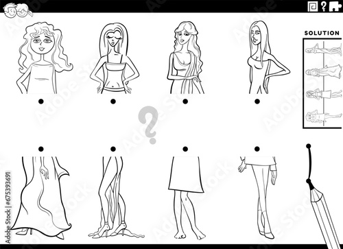 match halves of comic women pictures activity coloring page