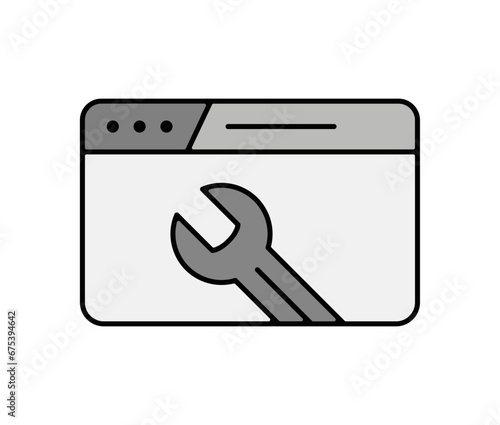 Planche pictogramme illustration fenetre interface ordinateur cle maintenance fin couleur gris