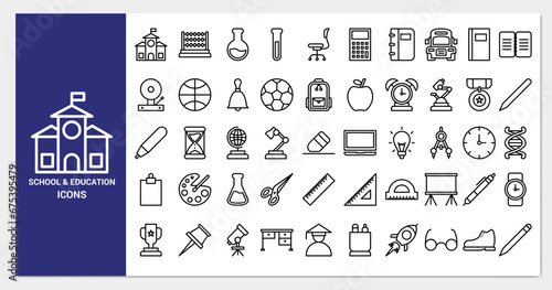 school and education icon set. line icon collection. Containing school icons.