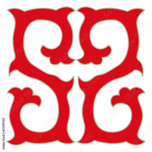 Red gothic letters. S letter font type serif ornate decorative medieval calligraphy initial capital monogram.