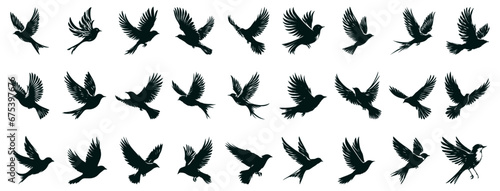 birds silhouette, A flock of flying birds. Vector illustration, a flock of birds. set of birds, birds in flight On transparent background (png), easy for decorating projects. © AD STOR