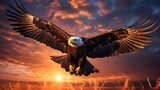 majestic eagle soaring in the sky, its wings outlined by the first light of the new year, symbolizing freedom and optimism for the future as it greets 2024.