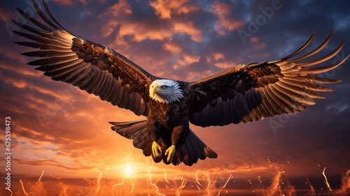 majestic eagle soaring in the sky, its wings outlined by the first light of the new year, symbolizing freedom and optimism for the future as it greets 2024.