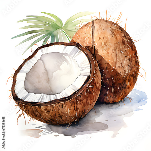 Coconut, Fruits, Watercolor illustrations photo