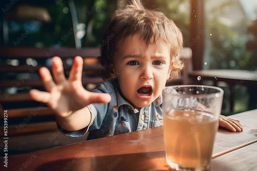 kid sitting drinking a cup of hot tea on the table kid sitting drinking a cup of hot tea on the table