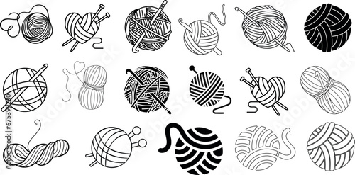 Knitting, crochet essentials vector illustration. yarn balls, knitting needles, crochet hooks. Perfect for crafting, knitting, and crocheting projects. Ideal for textile, embroidery, needlework themes photo