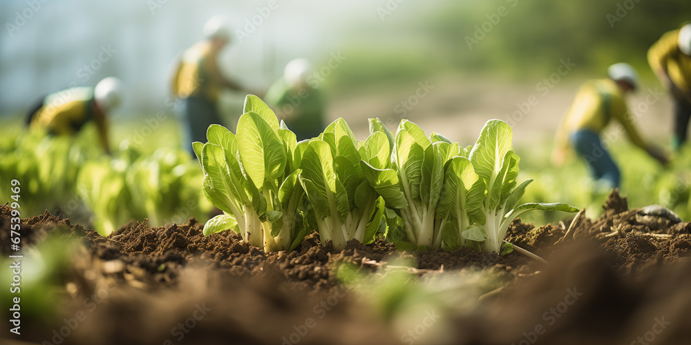 Growing and harvesting fresh green lettuces in the field outdoors. Growing and harvesting fresh green lettuces in the field outdoors.